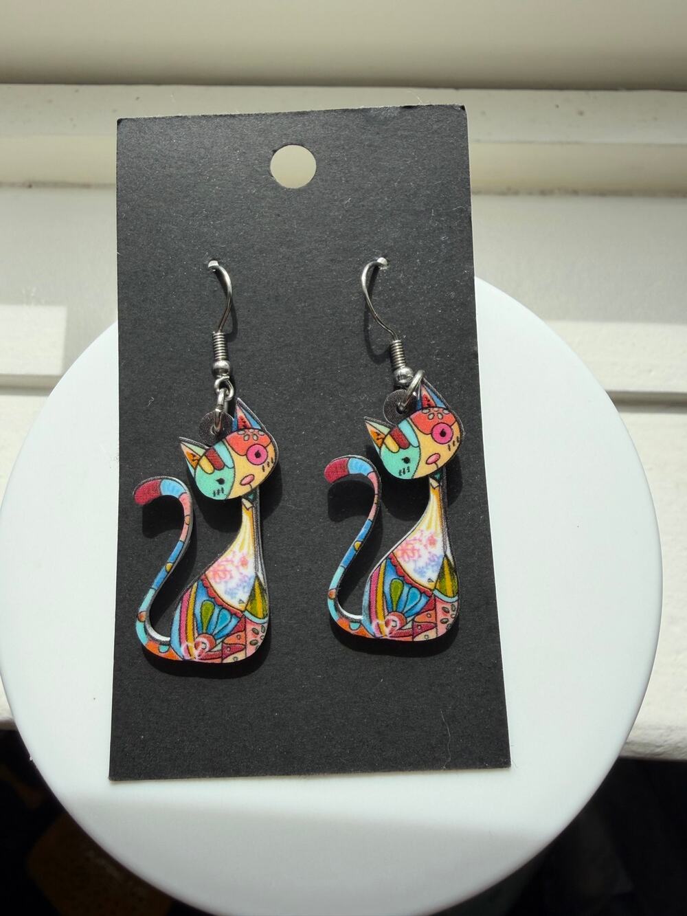 New painted cats wooden earrings
